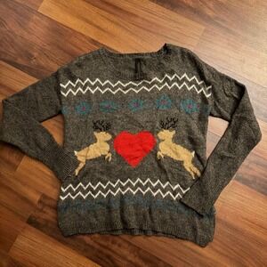 Aeropostale‎ Kids Girls Ugly Christmas Sweater Small Heart Reindeer Fair Isle